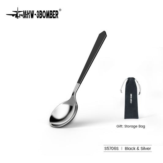 MHW-3BOMBER S5706S Black and Silver cupping spoon, labeled product view