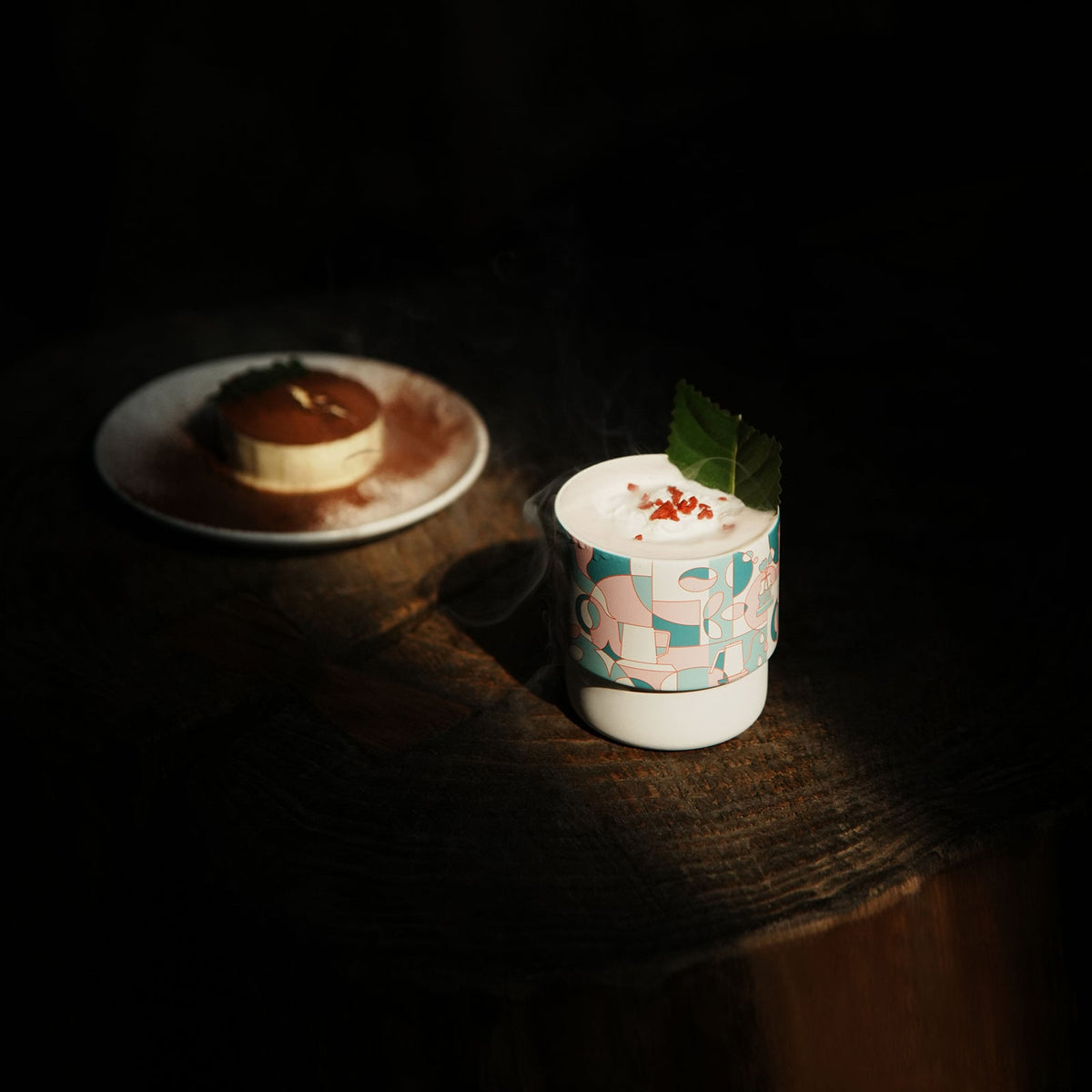 MHW-3BOMBER DW6908PG Pink Green Swirl Cup in a dessert display; food, plate and scene props not included
