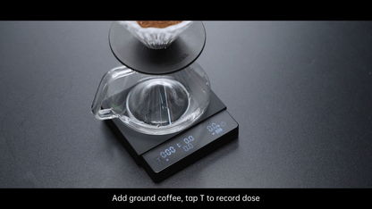 MHW-3BOMBER ES6027B Cube Coffee Scale 3.0 Pro Black – pour-over setup with a server and dripper