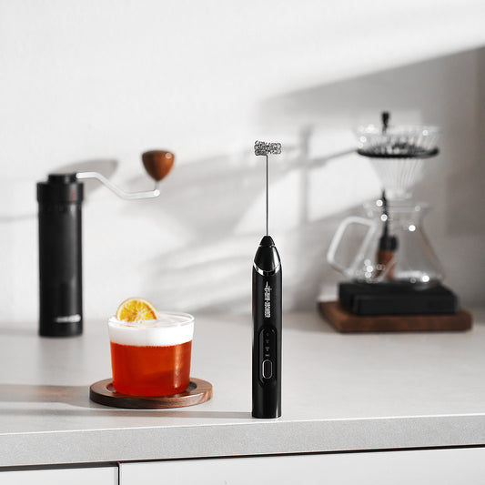 MHW-3BOMBER MF6793B black rechargeable handheld milk frother, distinct product photograph 1; scene accessories excluded