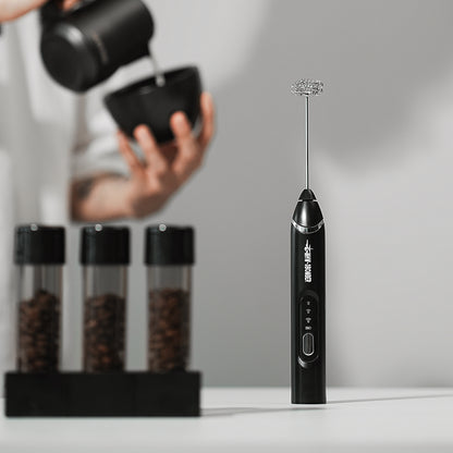 MHW-3BOMBER MF6793B black rechargeable handheld milk frother, distinct product photograph 6; scene accessories excluded