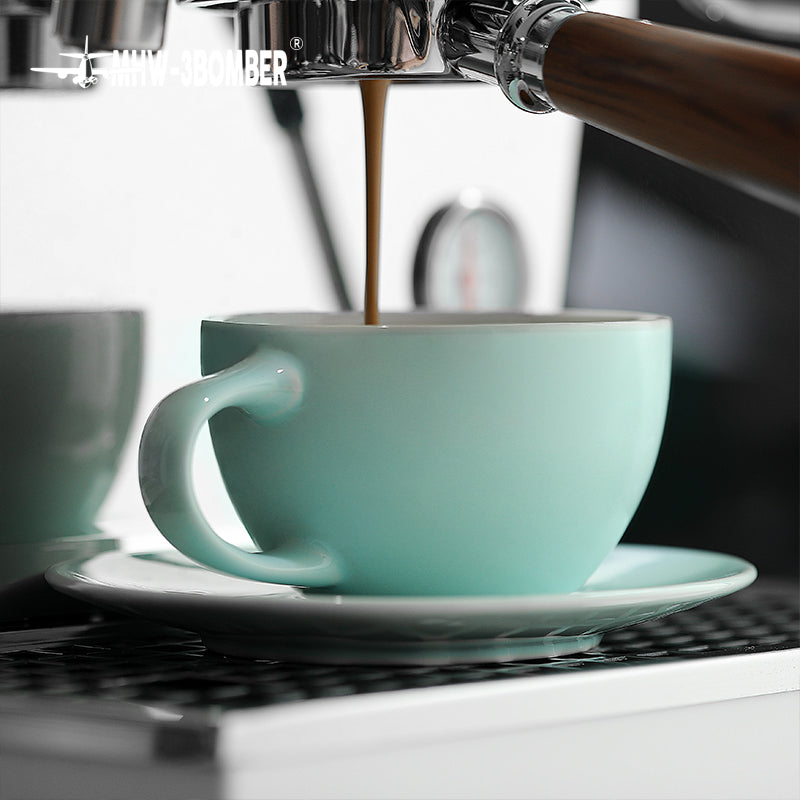 MHW-3BOMBER Mars Tiffany blue cup at espresso machine