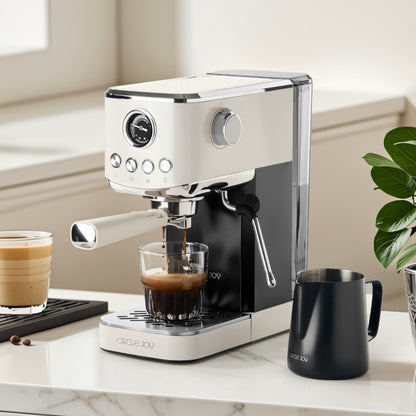 Circle Joy CJ-KFJ01 espresso machine extracting coffee on a counter