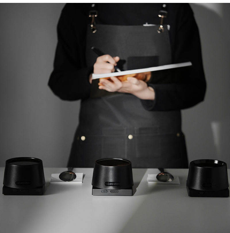 MHW-3BOMBER black cupping bowls during sample evaluation