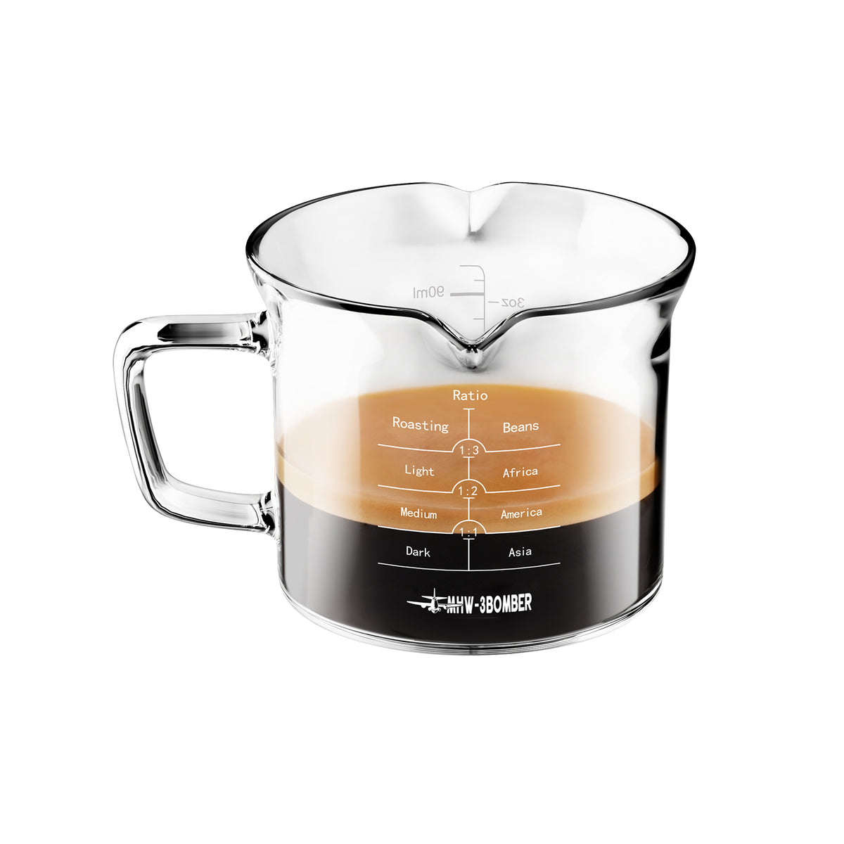 MHW-3BOMBER G5059 clear 120 ml double-spout glass measuring cup with handle