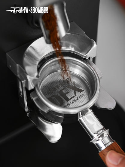 DEX filter basket in a portafilter for espresso preparation; equipment not included