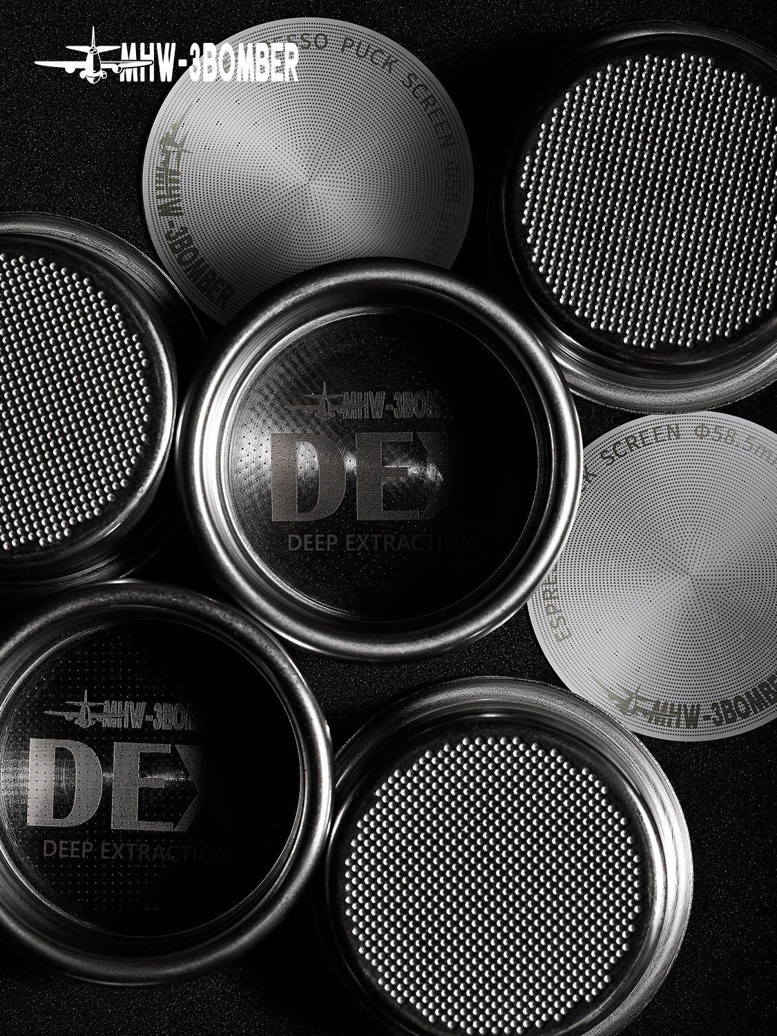 DEX filter baskets shown beside separate puck screens; screens not included