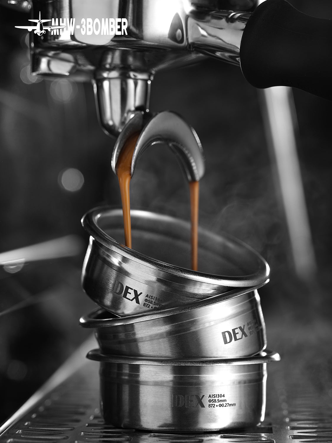DEX filter basket in an espresso preparation scene; other equipment not included
