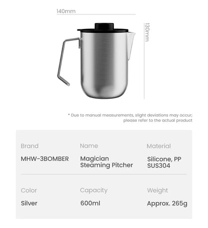 MHW-3BOMBER P5521 600 ml Silver milk pitcher material and product dimension diagram
