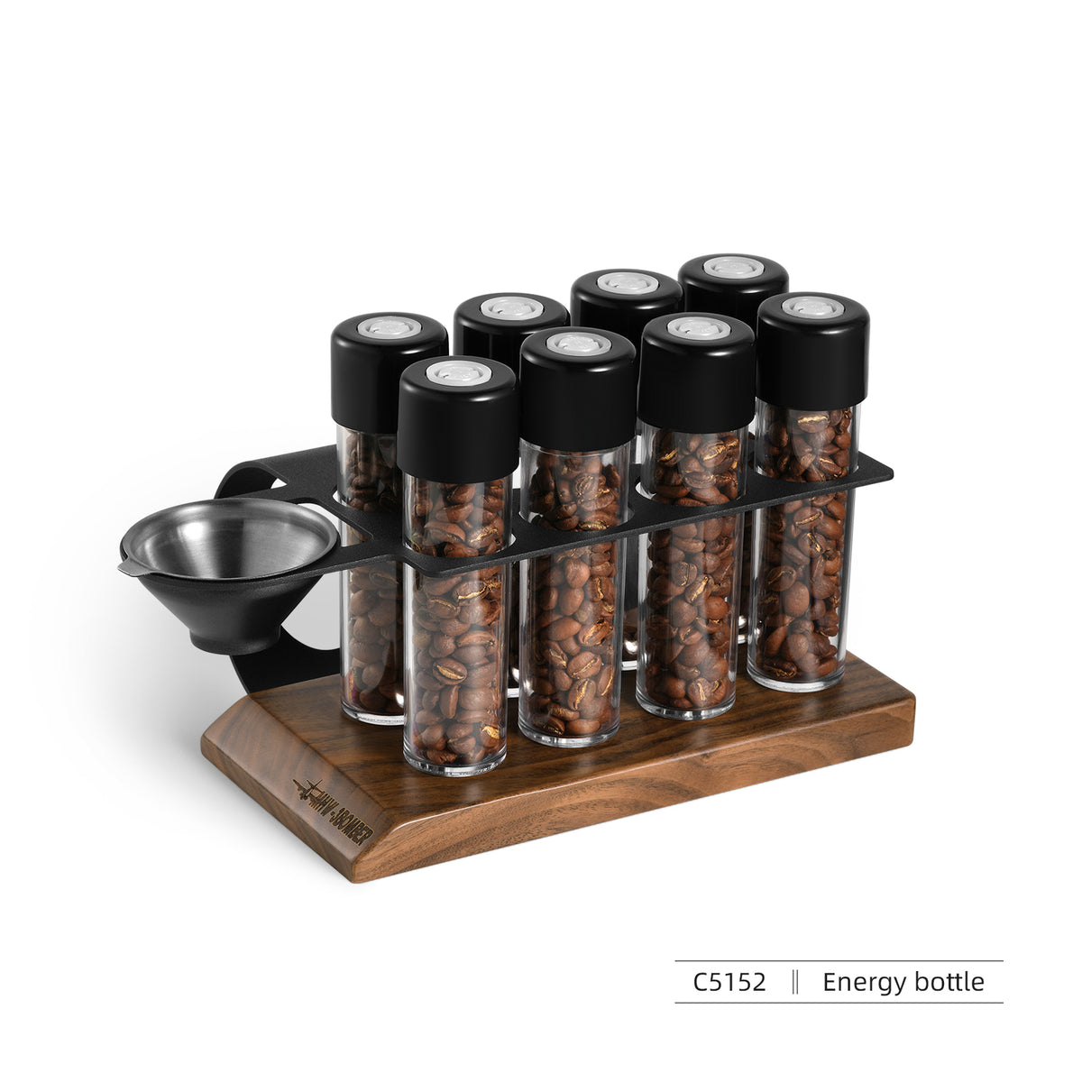 MHW-3BOMBER C5152 supplier set showing eight coffee tubes with rack and funnel