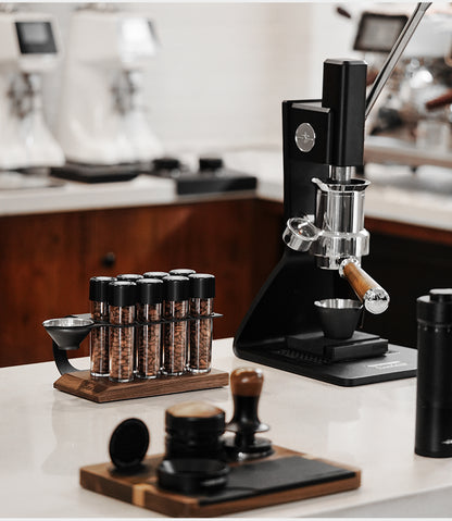 MHW-3BOMBER C5152 coffee tube rack beside an espresso setup