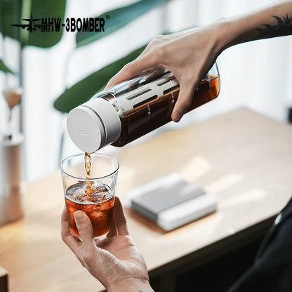 MHW-3BOMBER CE6136 White cold-brew pot pouring into a glass in a preparation scene; scene tools, glasses and drink ingredients are not included.