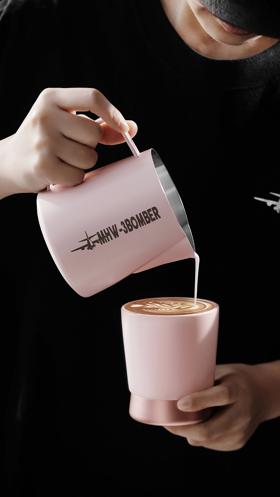 MHW-3BOMBER CERA CS6104P: milk being poured into the pink 240 ml cup; scene accessories not included