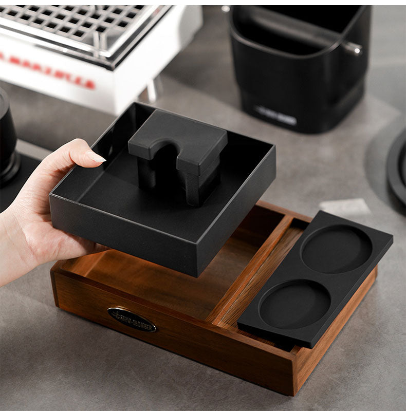 MHW-3BOMBER removable black insert lifted from the wood platform