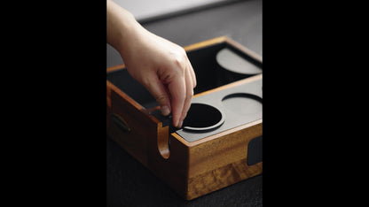 MHW-3BOMBER CH6624 walnut knock box with its removable portafilter size insert