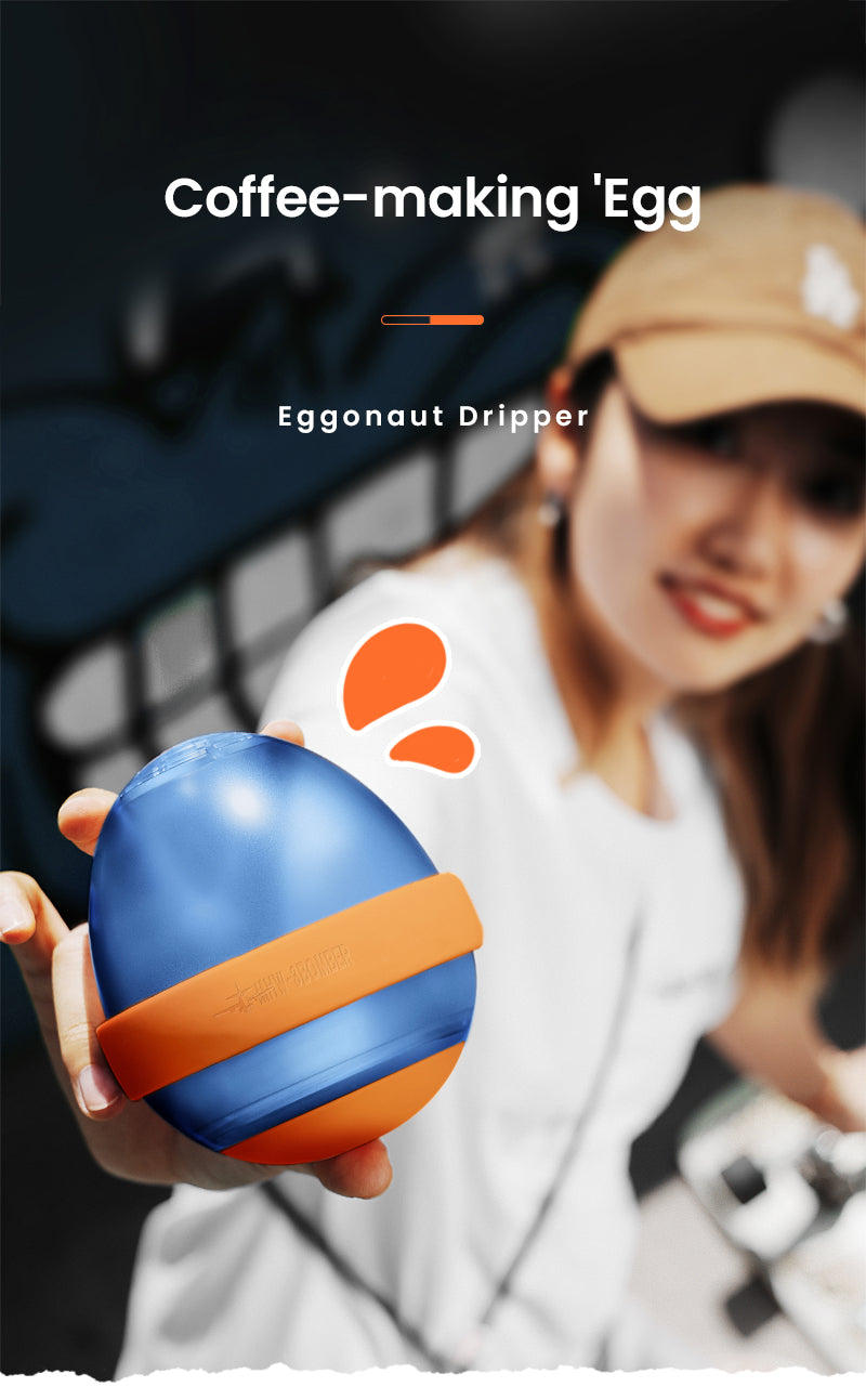 MHW-3BOMBER blue Eggonaut dripper held outdoors