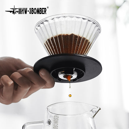 MHW-3BOMBER FC5873B Elf Glass Dripper — black base underside held over a server