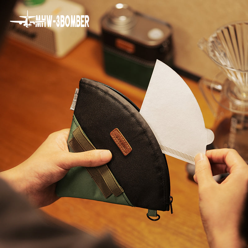 MHW-3BOMBER filter-paper bag held beside paper filters; filters are not included