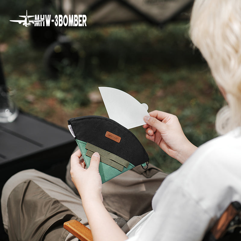 MHW-3BOMBER paper filters being placed in the storage bag; filters are not included