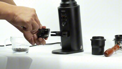 HiBREW G64 Plus black coffee grinder – removing the dispensing chute for cleaning