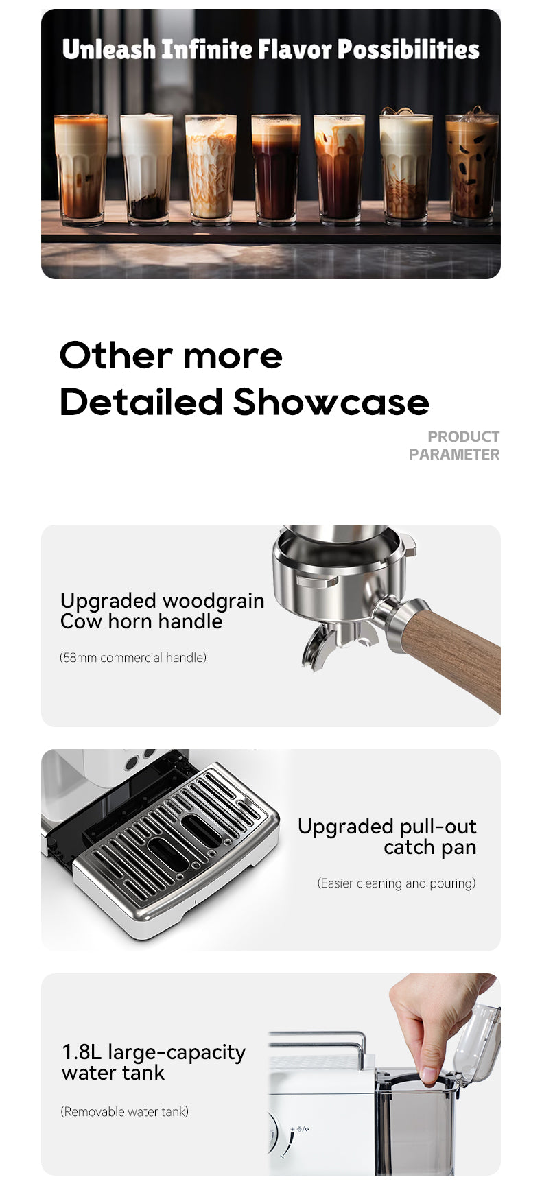 HiBREW H10Plus portafilter, drip tray and water tank