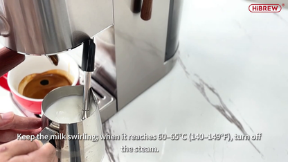 HiBREW H13 Silver — milk texturing with the steam wand