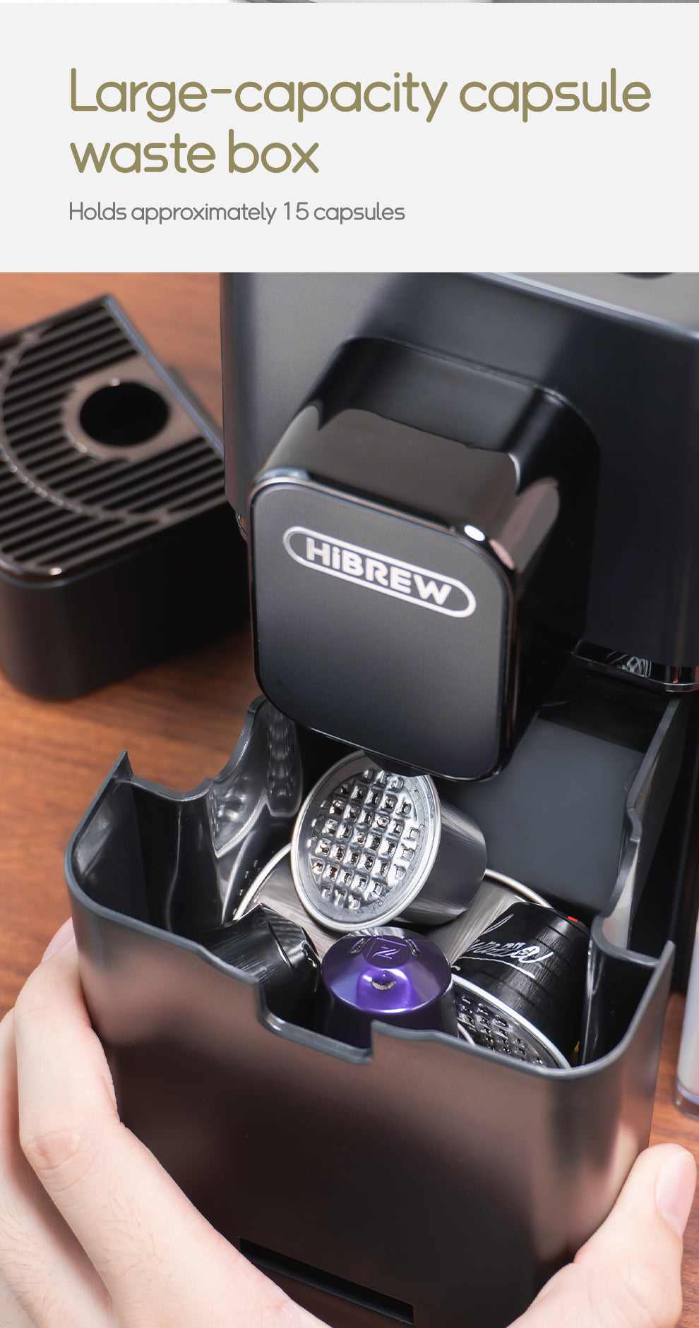 HiBREW H15 EU: used-capsule collection compartment