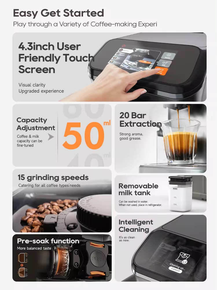 HiBREW H16 black / EU: touchscreen, grinder and milk-system photo details