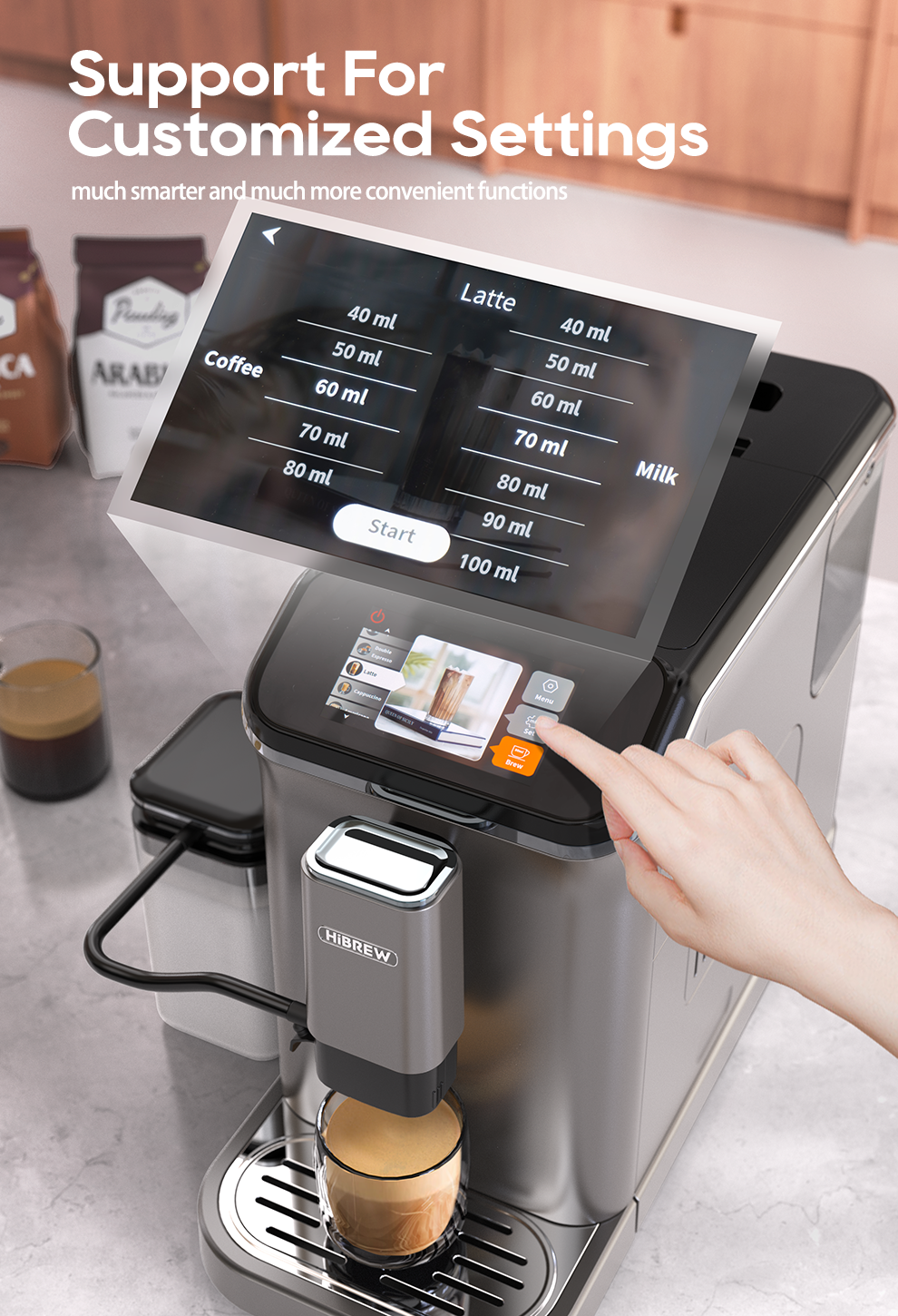 HiBREW H16 black / EU: drink-settings touchscreen in use
