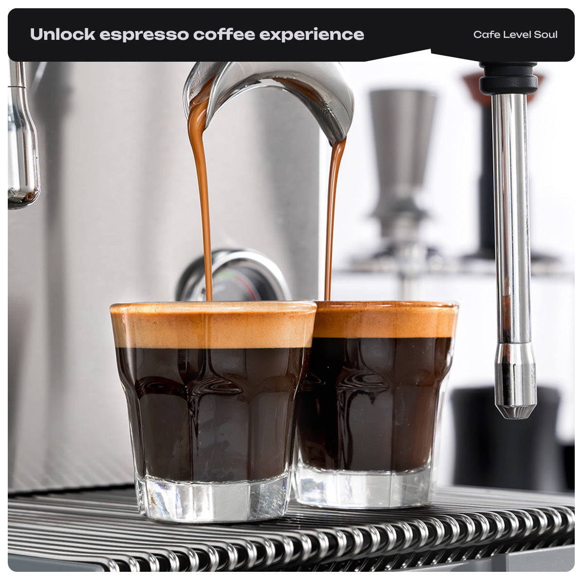 HiBREW H21 EU / Silver: spouted portafilter dispensing two espressos