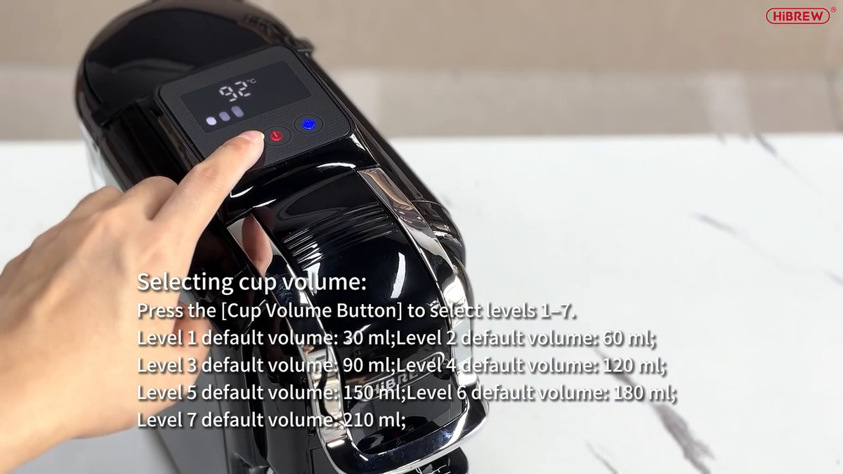 HiBREW H2C Black EU — cup volume selection on the digital panel