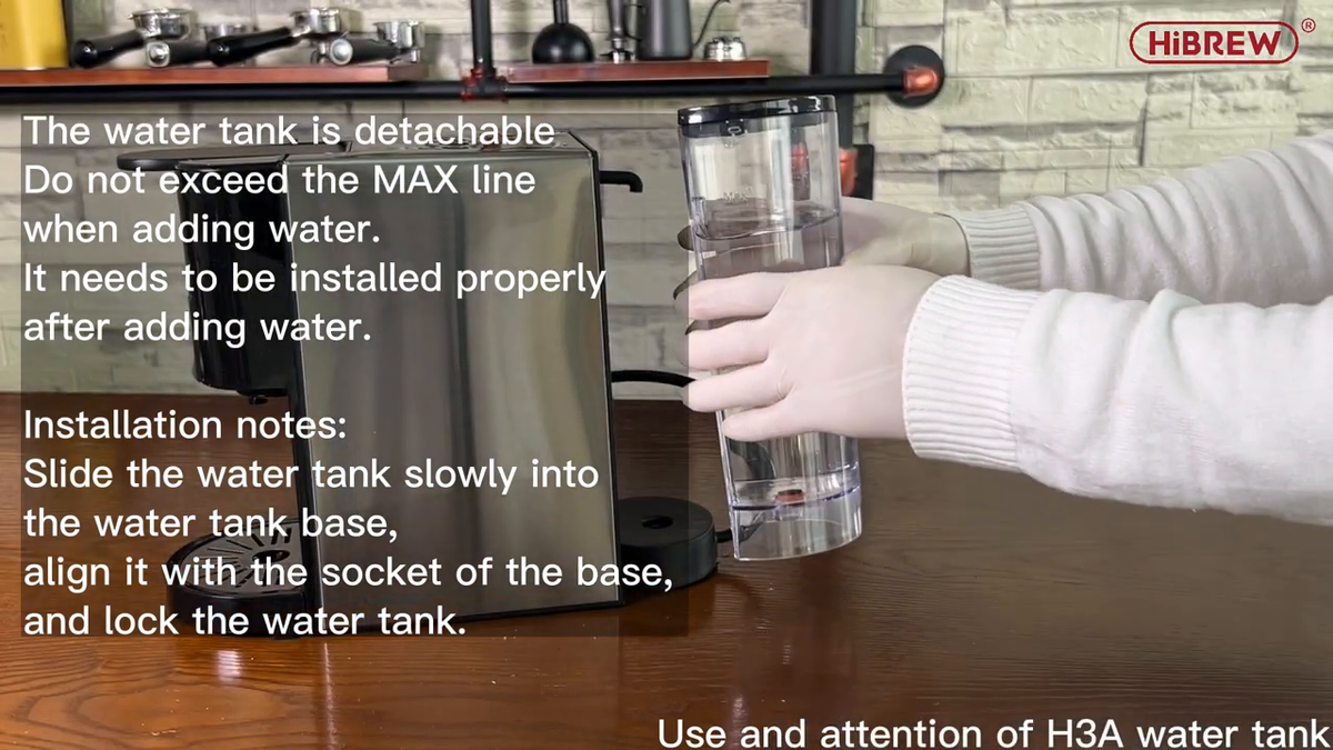 HiBREW H3A Silver EU — removable rear water tank being installed