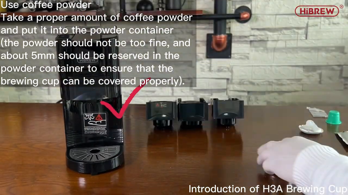 HiBREW H3A Silver EU — ground coffee preparation with the machine