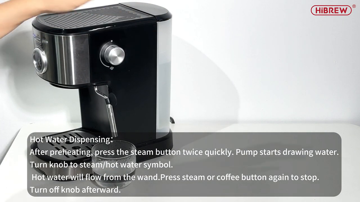 HiBREW H5A side steam and hot-water knob with the wand in use.