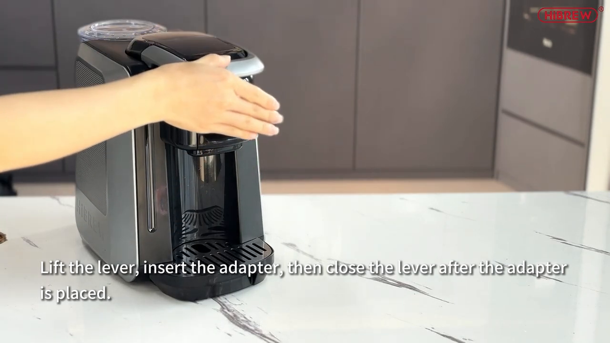 HiBREW H6 adapter installation and closing the brewing lever.