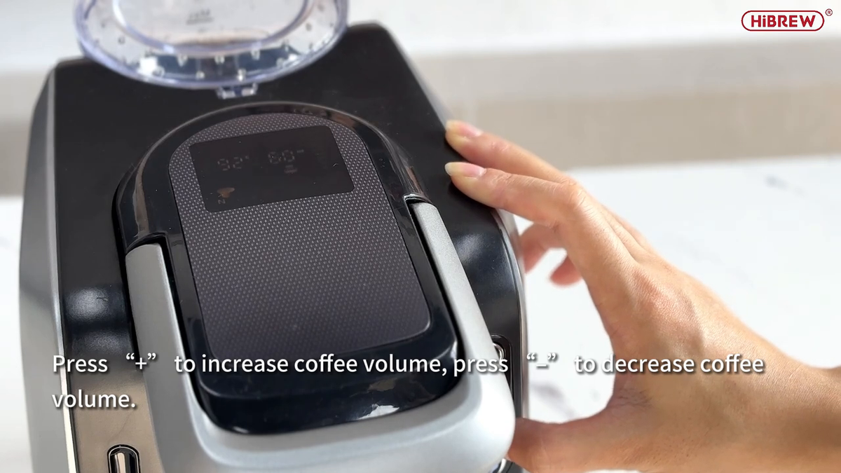 HiBREW H6 top LCD and drink-volume controls.