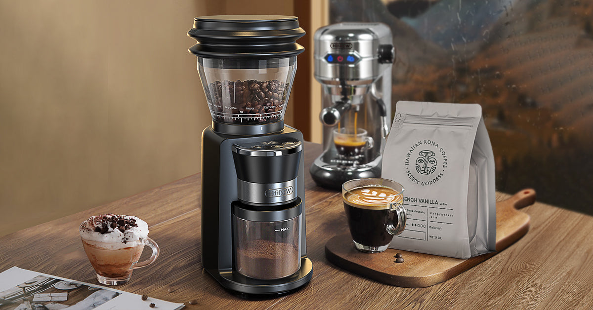HiBREW G3 grinder beside an espresso machine; coffee machine not included