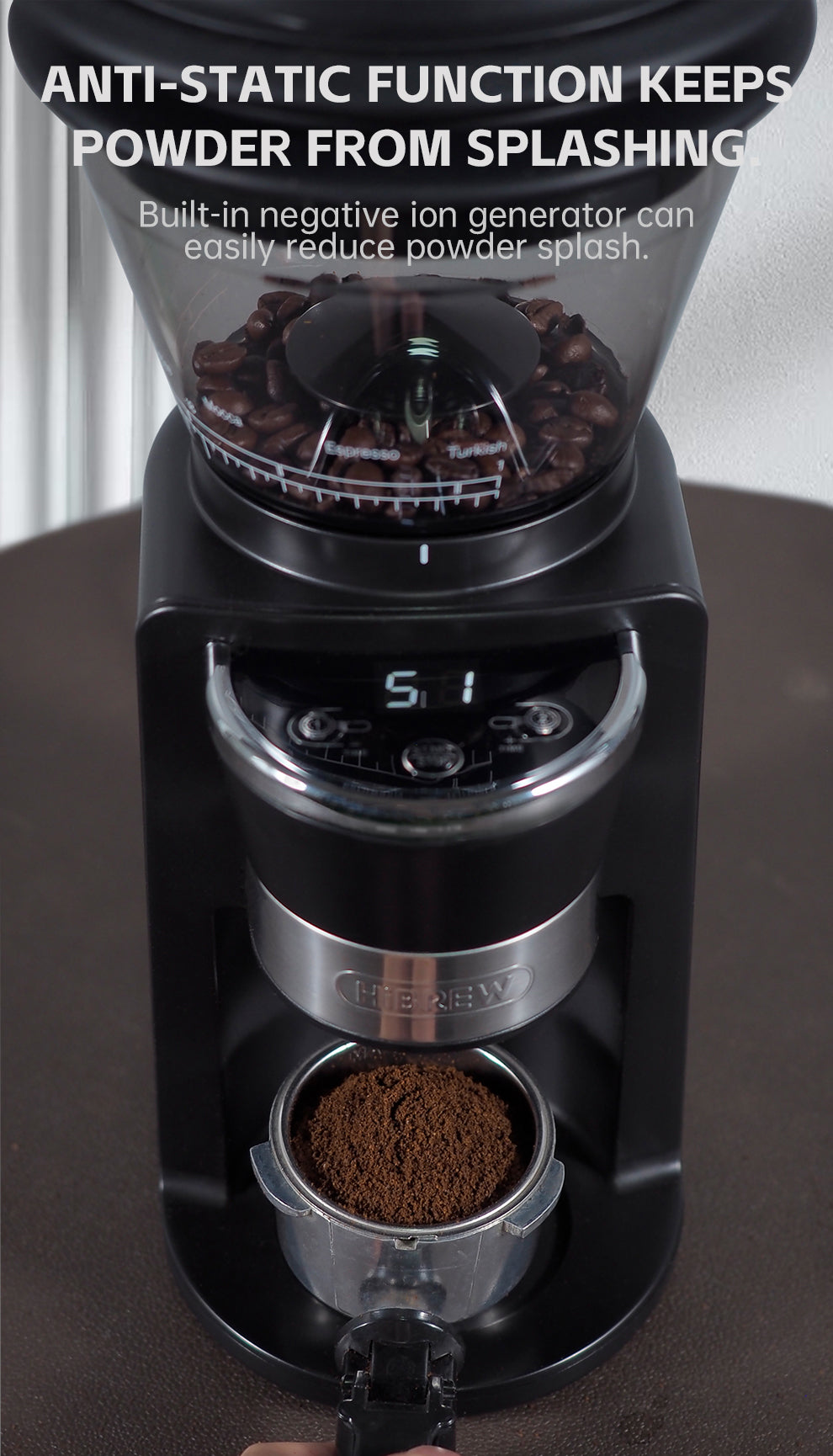 HiBREW G3 grinding outlet close-up