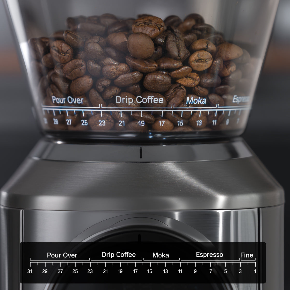HiBREW G3 Plus hopper and grind adjustment close-up