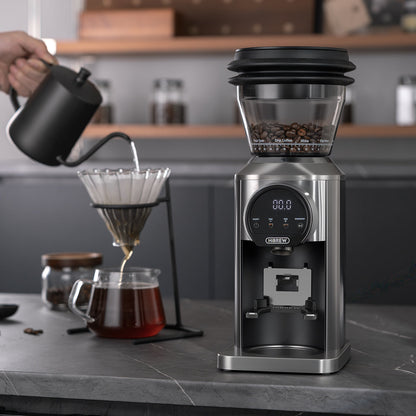 HiBREW G3 Plus grinder in a pour-over preparation scene; kettle, brewer and other styling items not included