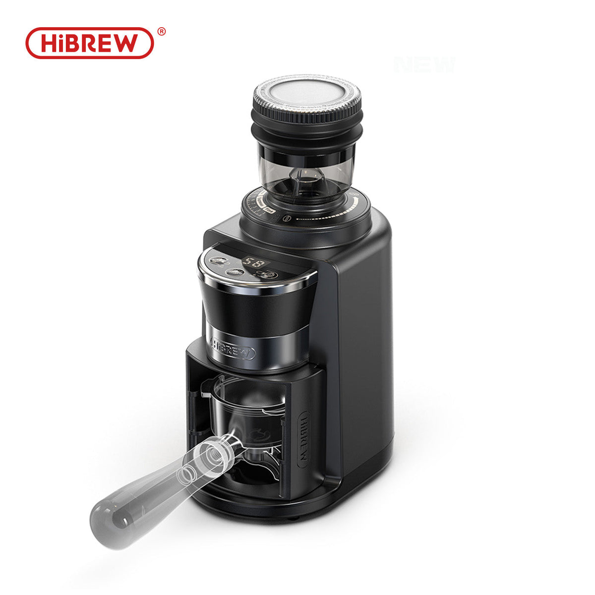 HiBREW G3A black electric coffee grinder three-quarter view