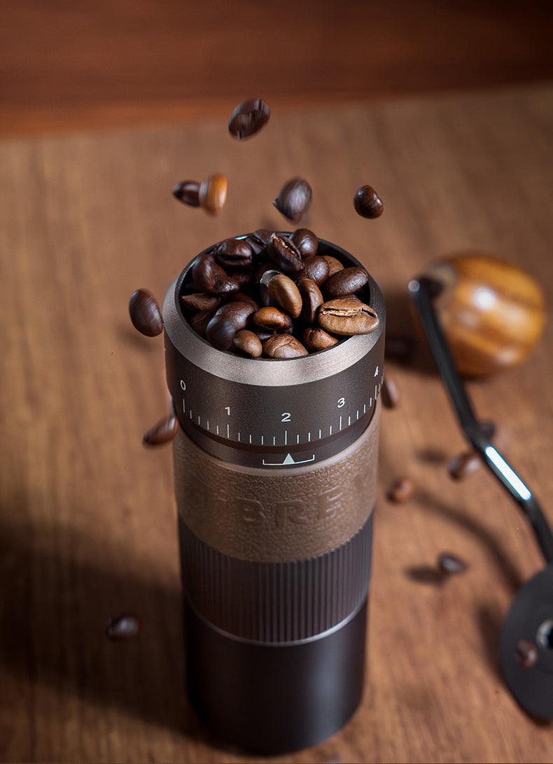 HiBREW G4B — Coffee beans loaded into the manual grinder