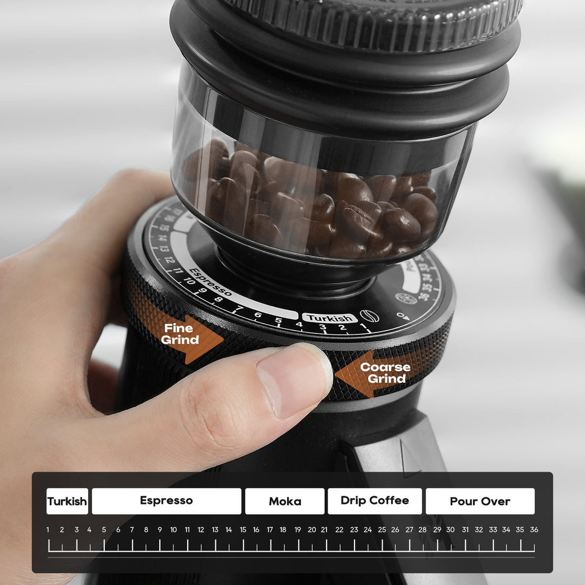 HiBREW G5 Plus — Hand adjusting the G5 Plus hopper ring