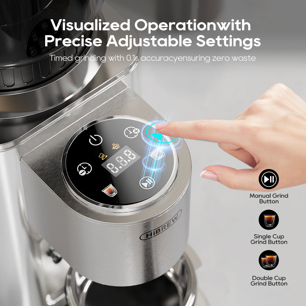 HiBREW G7 Silver grinder touch-control close-up