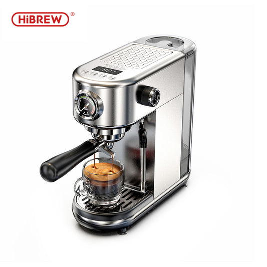HiBREW H10B silver espresso machine three-quarter view