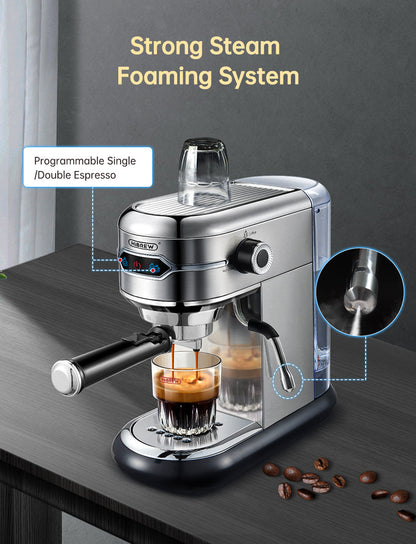 HiBREW H11 Basic Silver extracting espresso; steam wand and side control shown