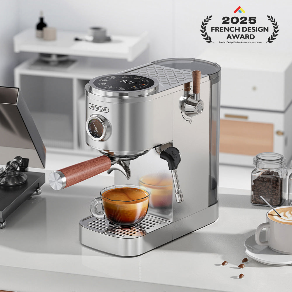 HiBREW H13 Silver espresso machine on a kitchen counter; manufacturer scene props not included