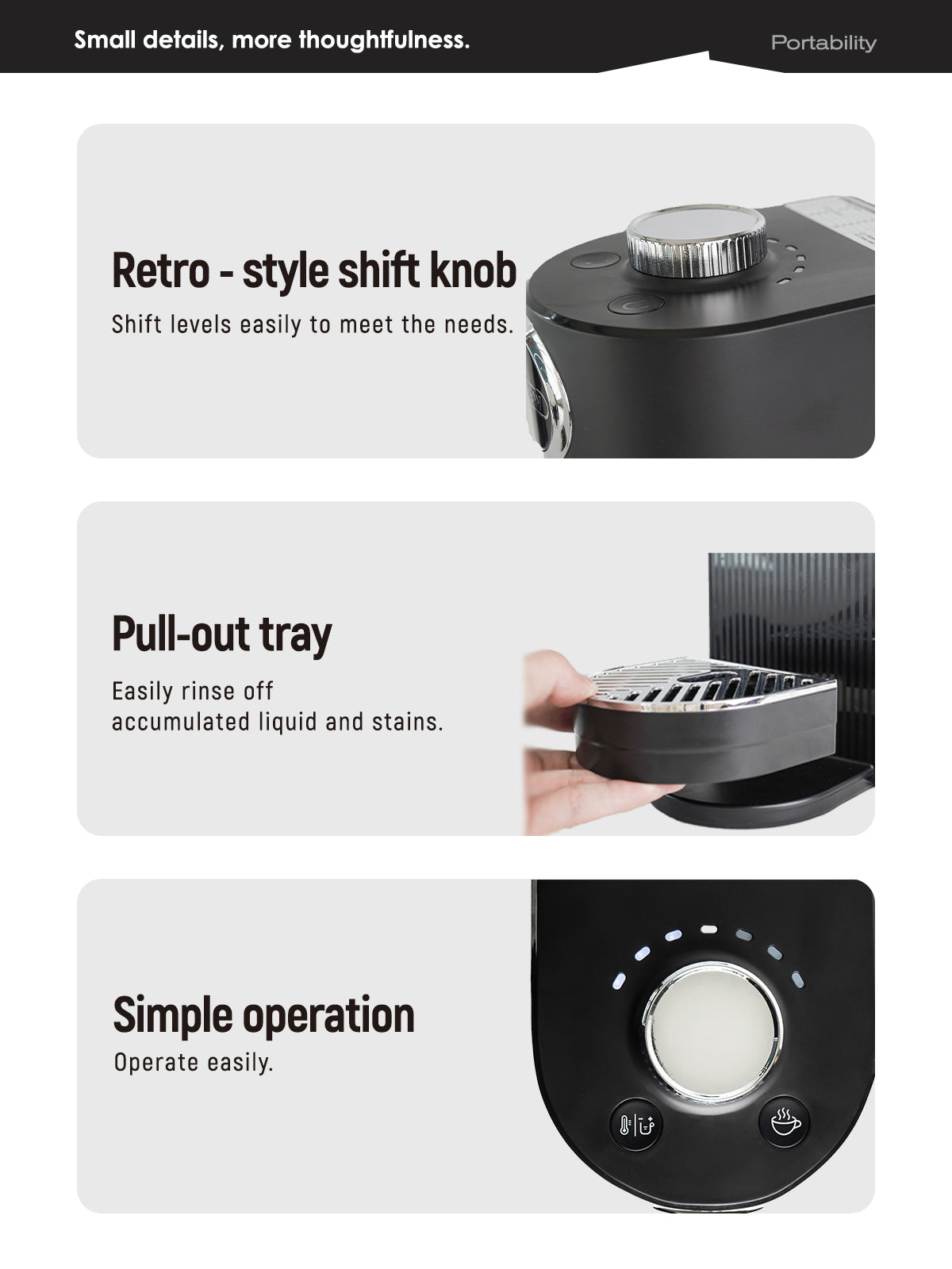 HiBREW H3C – knob and removable drip tray details