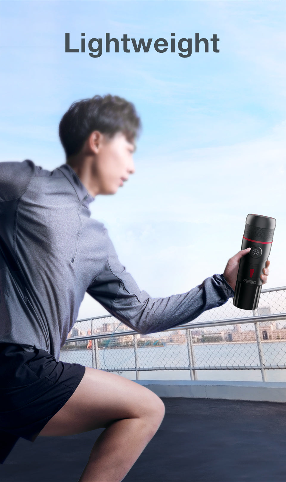 HiBREW H4 manufacturer outdoor handheld scene; shown accessories are not a supplied-kit confirmation