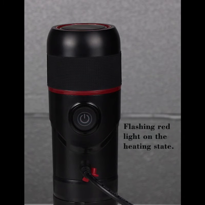 HiBREW H4 black portable coffee maker with red trim and external power connection